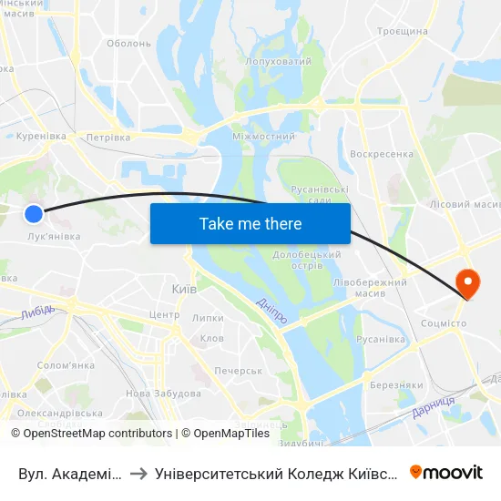 Вул. Академіка Ромоданова to Університетський Коледж Київського Університету Ім. Б. Грінченка map