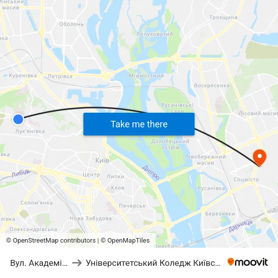 Вул. Академіка Ромоданова to Університетський Коледж Київського Університету Ім. Б. Грінченка map