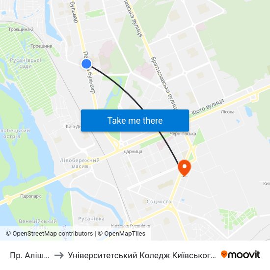 Пр. Алішера Навої to Університетський Коледж Київського Університету Ім. Б. Грінченка map