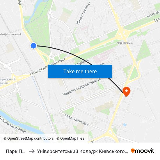 Парк Перемога to Університетський Коледж Київського Університету Ім. Б. Грінченка map