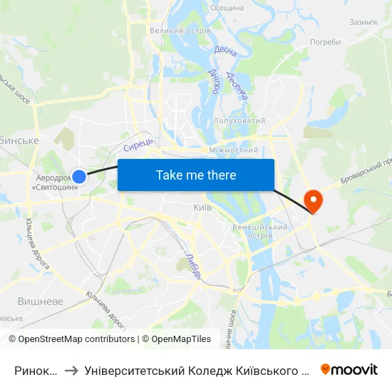 Ринок Нивки to Університетський Коледж Київського Університету Ім. Б. Грінченка map