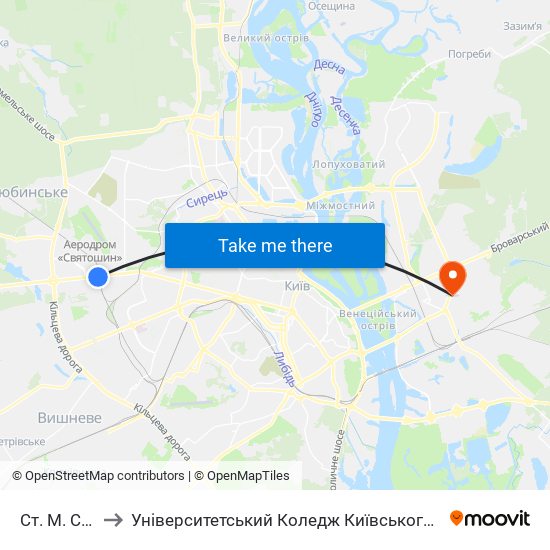 Ст. М. Святошин to Університетський Коледж Київського Університету Ім. Б. Грінченка map