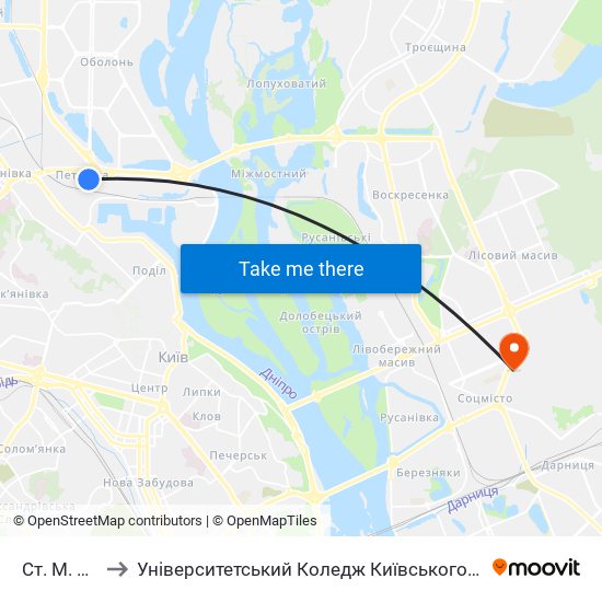 Ст. М. Почайна to Університетський Коледж Київського Університету Ім. Б. Грінченка map