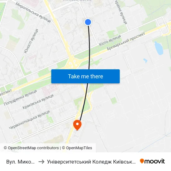 Вул. Миколи Матеюка to Університетський Коледж Київського Університету Ім. Б. Грінченка map