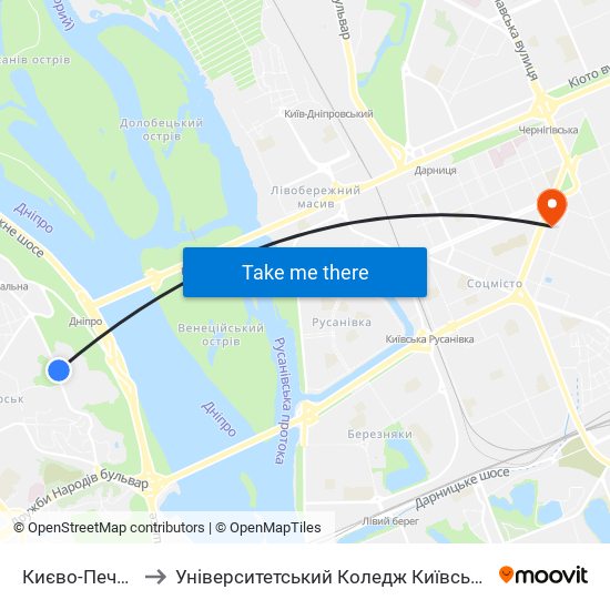 Києво-Печерська Лавра to Університетський Коледж Київського Університету Ім. Б. Грінченка map