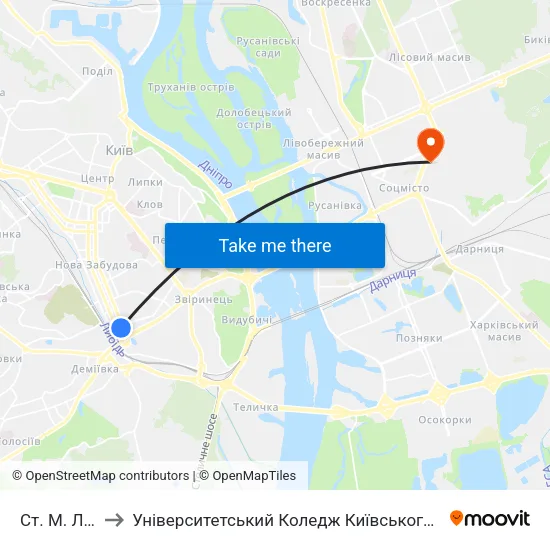 Ст. М. Либідська to Університетський Коледж Київського Університету Ім. Б. Грінченка map