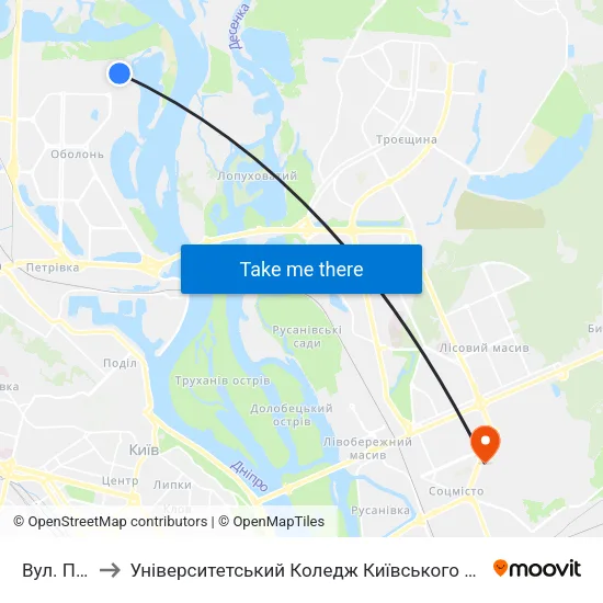 Вул. Північна to Університетський Коледж Київського Університету Ім. Б. Грінченка map