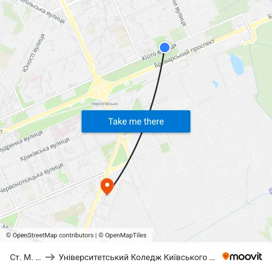 Ст. М. Лісова to Університетський Коледж Київського Університету Ім. Б. Грінченка map