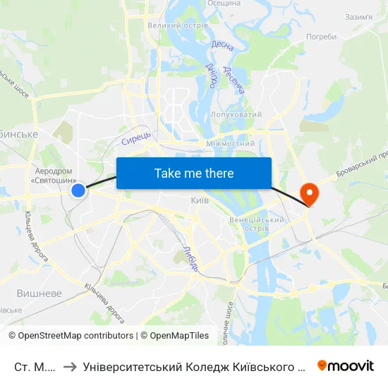 Ст. М. Нивки to Університетський Коледж Київського Університету Ім. Б. Грінченка map