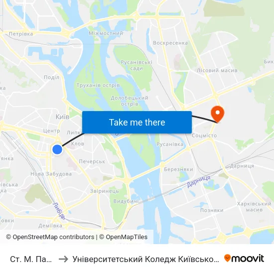 Ст. М. Палац Спорту to Університетський Коледж Київського Університету Ім. Б. Грінченка map