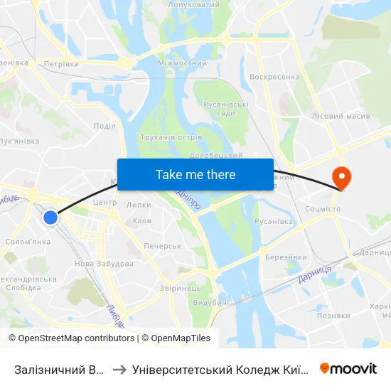 Залізничний Вокзал Центральний to Університетський Коледж Київського Університету Ім. Б. Грінченка map