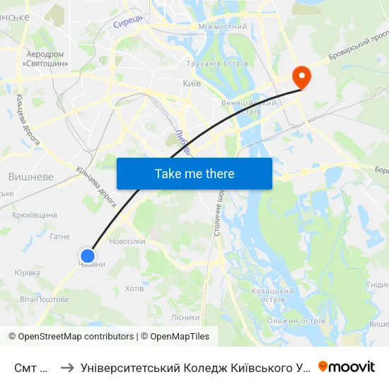 Смт Чабани to Університетський Коледж Київського Університету Ім. Б. Грінченка map