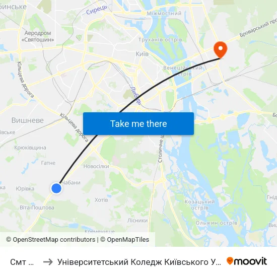 Смт Чабани to Університетський Коледж Київського Університету Ім. Б. Грінченка map
