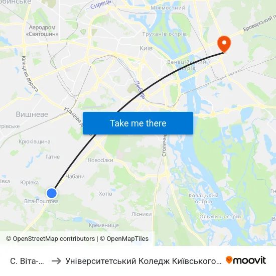 С. Віта-Поштова to Університетський Коледж Київського Університету Ім. Б. Грінченка map