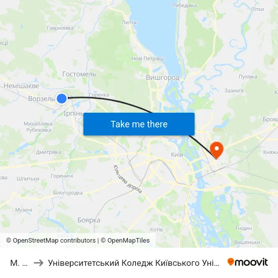 М. Буча to Університетський Коледж Київського Університету Ім. Б. Грінченка map