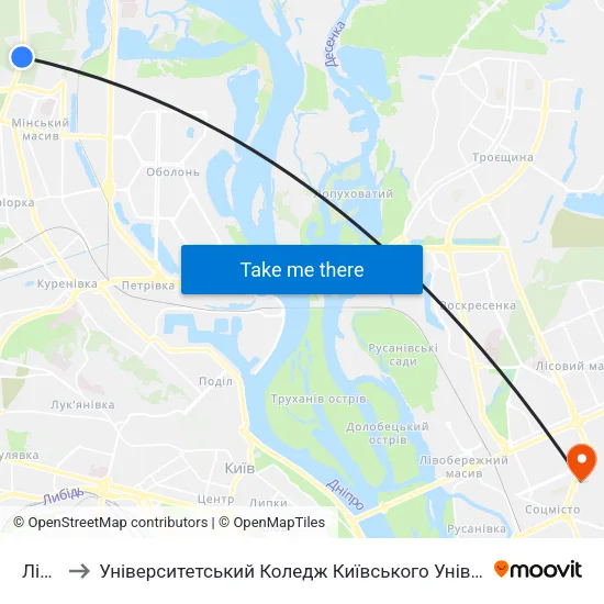 Лісова to Університетський Коледж Київського Університету Ім. Б. Грінченка map