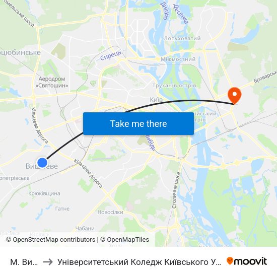 М. Вишневе to Університетський Коледж Київського Університету Ім. Б. Грінченка map