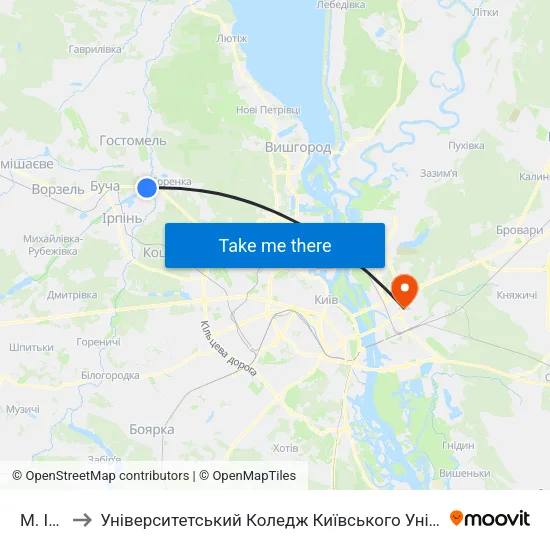 М. Ірпінь to Університетський Коледж Київського Університету Ім. Б. Грінченка map