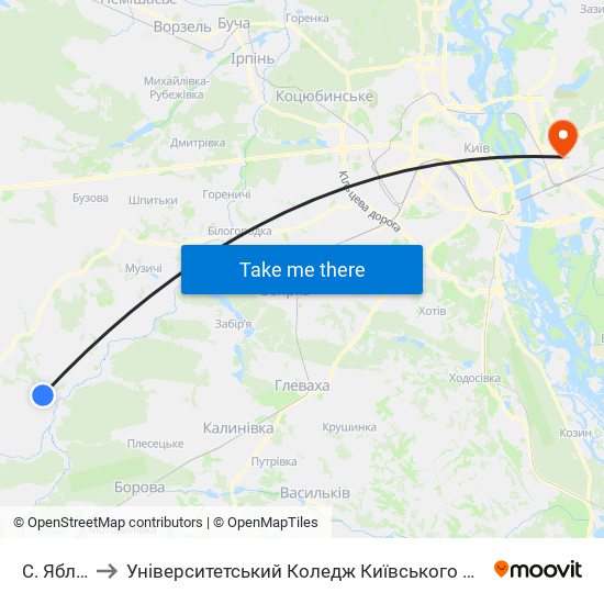 С. Яблунівка to Університетський Коледж Київського Університету Ім. Б. Грінченка map