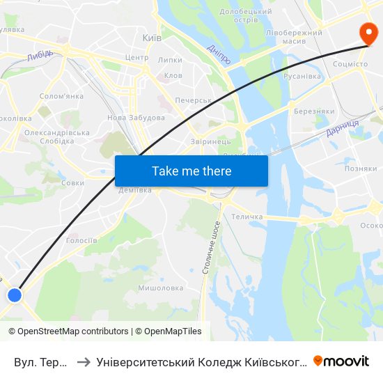 Вул. Теремківська to Університетський Коледж Київського Університету Ім. Б. Грінченка map