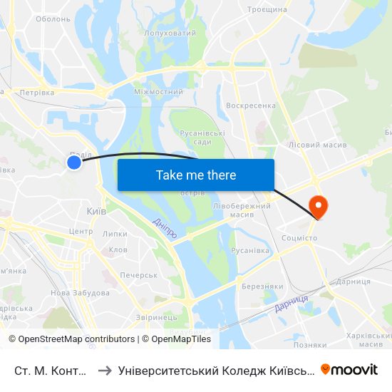 Ст. М. Контрактова Площа to Університетський Коледж Київського Університету Ім. Б. Грінченка map