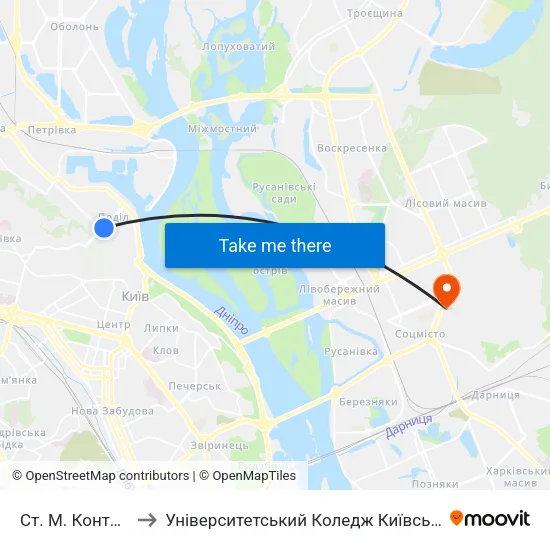 Ст. М. Контрактова Площа to Університетський Коледж Київського Університету Ім. Б. Грінченка map