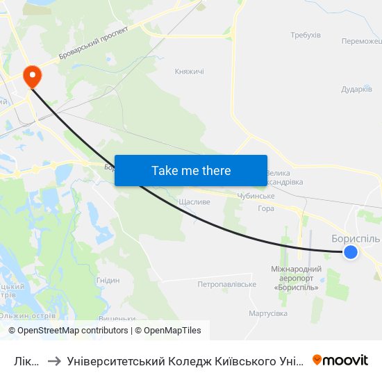 Лікарня to Університетський Коледж Київського Університету Ім. Б. Грінченка map