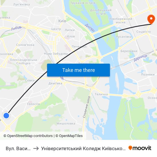 Вул. Василя Касіяна to Університетський Коледж Київського Університету Ім. Б. Грінченка map