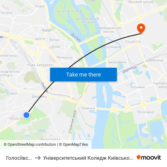 Голосіївський Парк to Університетський Коледж Київського Університету Ім. Б. Грінченка map