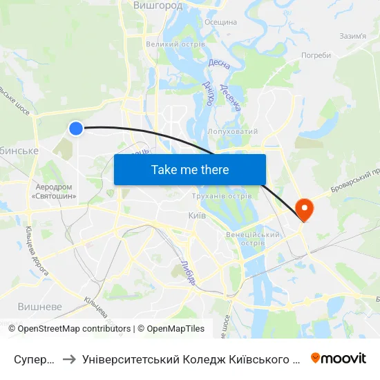 Супермаркет to Університетський Коледж Київського Університету Ім. Б. Грінченка map