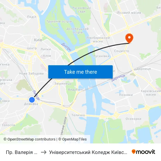 Пр. Валерія Лобановського to Університетський Коледж Київського Університету Ім. Б. Грінченка map