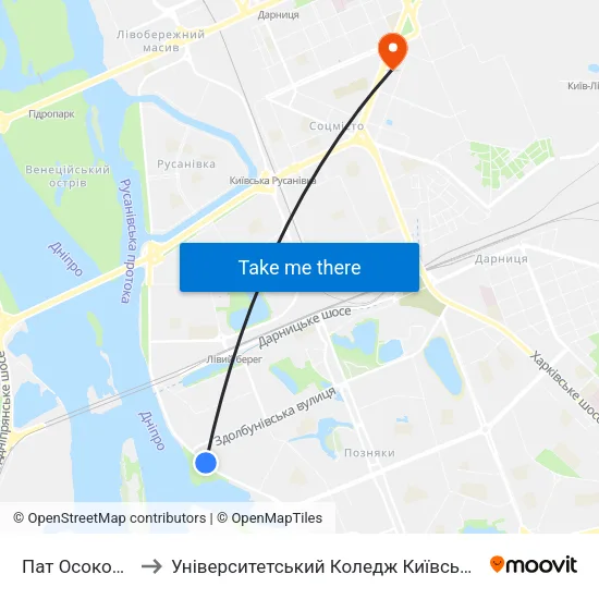 Пат Осокор (На Вимогу) to Університетський Коледж Київського Університету Ім. Б. Грінченка map