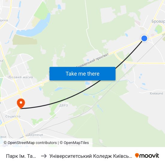 Парк Ім. Тараса Шевченка to Університетський Коледж Київського Університету Ім. Б. Грінченка map