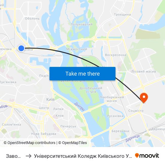 Завод Маяк to Університетський Коледж Київського Університету Ім. Б. Грінченка map