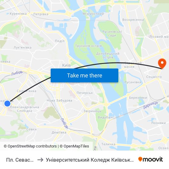 Пл. Севастопольська to Університетський Коледж Київського Університету Ім. Б. Грінченка map