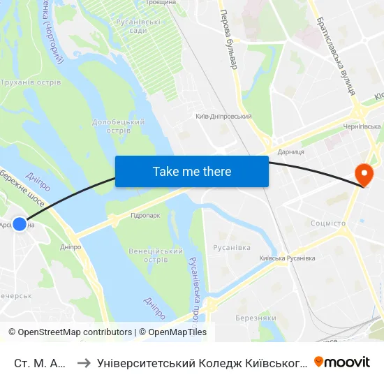 Ст. М. Арсенальна to Університетський Коледж Київського Університету Ім. Б. Грінченка map