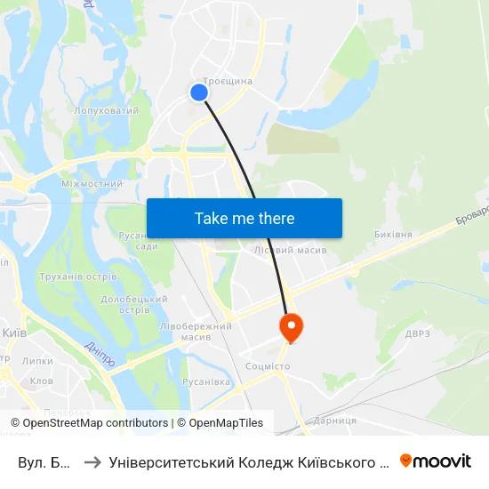 Вул. Бальзака to Університетський Коледж Київського Університету Ім. Б. Грінченка map
