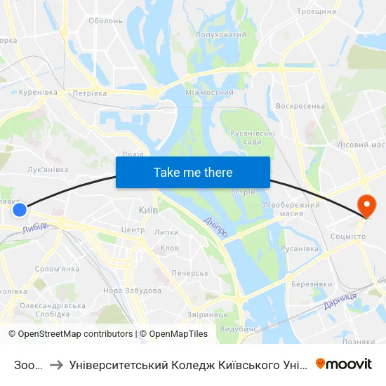 Зоопарк to Університетський Коледж Київського Університету Ім. Б. Грінченка map