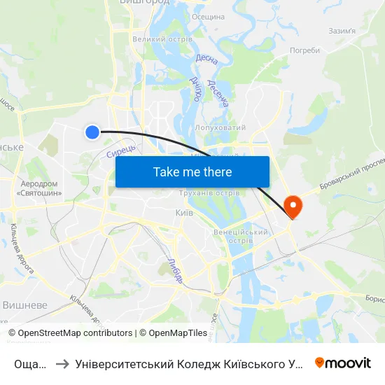 Ощадбанк to Університетський Коледж Київського Університету Ім. Б. Грінченка map