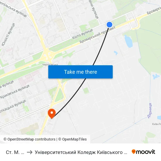 Ст. М. Лісова to Університетський Коледж Київського Університету Ім. Б. Грінченка map