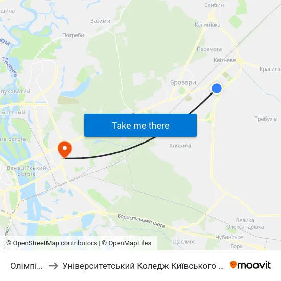 Олімпійська-3 to Університетський Коледж Київського Університету Ім. Б. Грінченка map