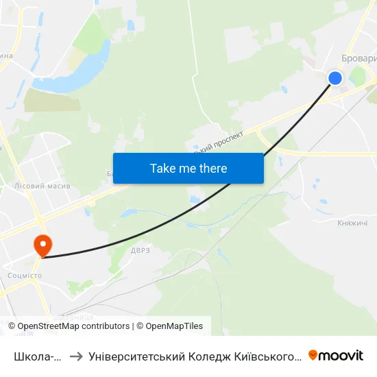 Школа-Інтернат to Університетський Коледж Київського Університету Ім. Б. Грінченка map
