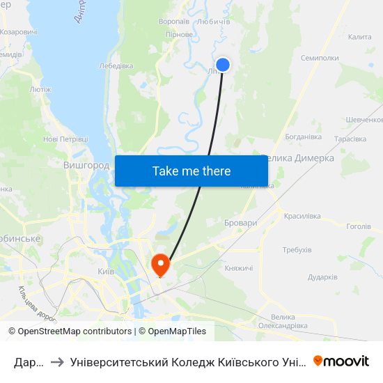 Дарниця to Університетський Коледж Київського Університету Ім. Б. Грінченка map