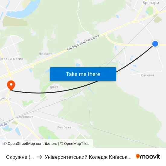 Окружна (На Вимогу) to Університетський Коледж Київського Університету Ім. Б. Грінченка map