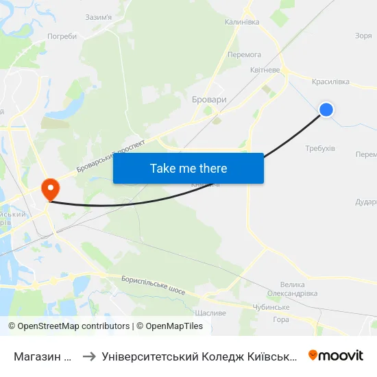 Магазин Продтовари to Університетський Коледж Київського Університету Ім. Б. Грінченка map