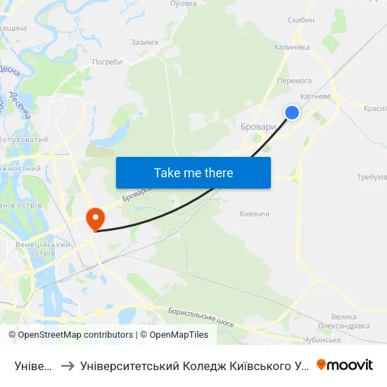 Університет to Університетський Коледж Київського Університету Ім. Б. Грінченка map