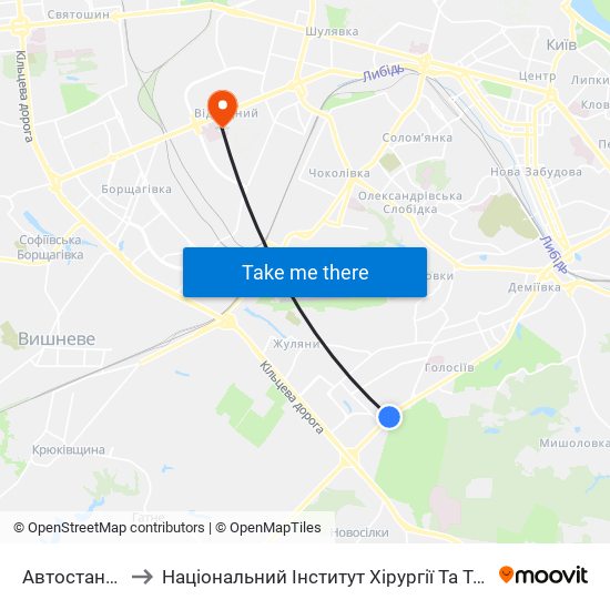 Автостанція Південна to Національний Інститут Хірургії Та Трансплантології Імені О.О. Шалімова map