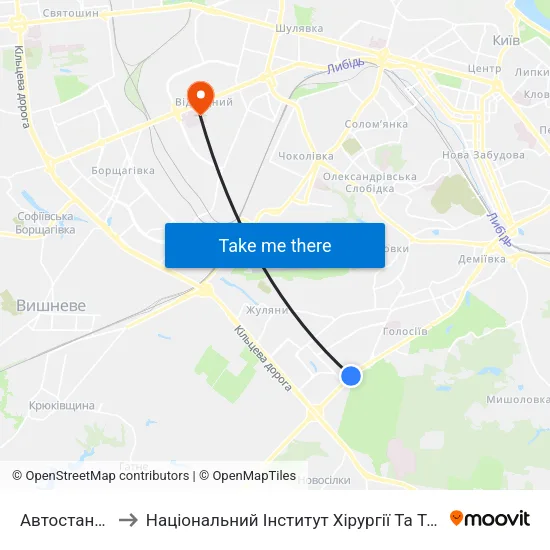 Автостанція Південна to Національний Інститут Хірургії Та Трансплантології Імені О.О. Шалімова map