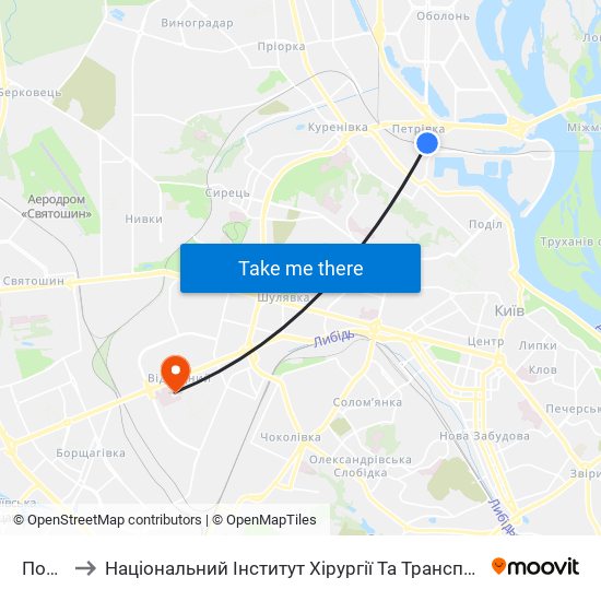 Почайна to Національний Інститут Хірургії Та Трансплантології Імені О.О. Шалімова map