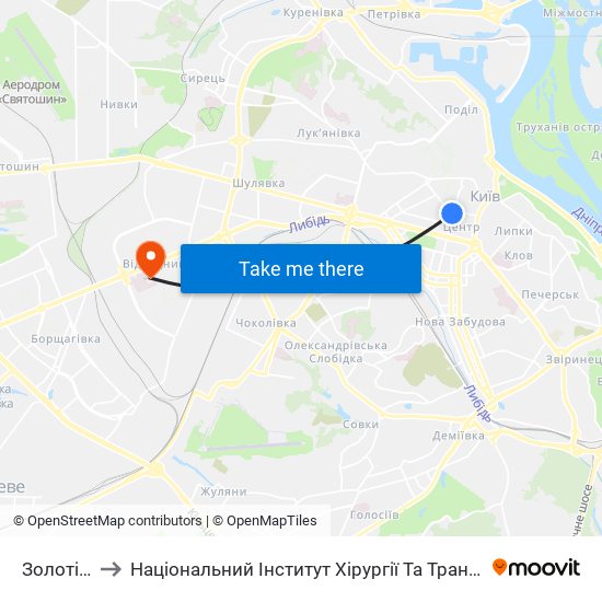 Золоті Ворота to Національний Інститут Хірургії Та Трансплантології Імені О.О. Шалімова map
